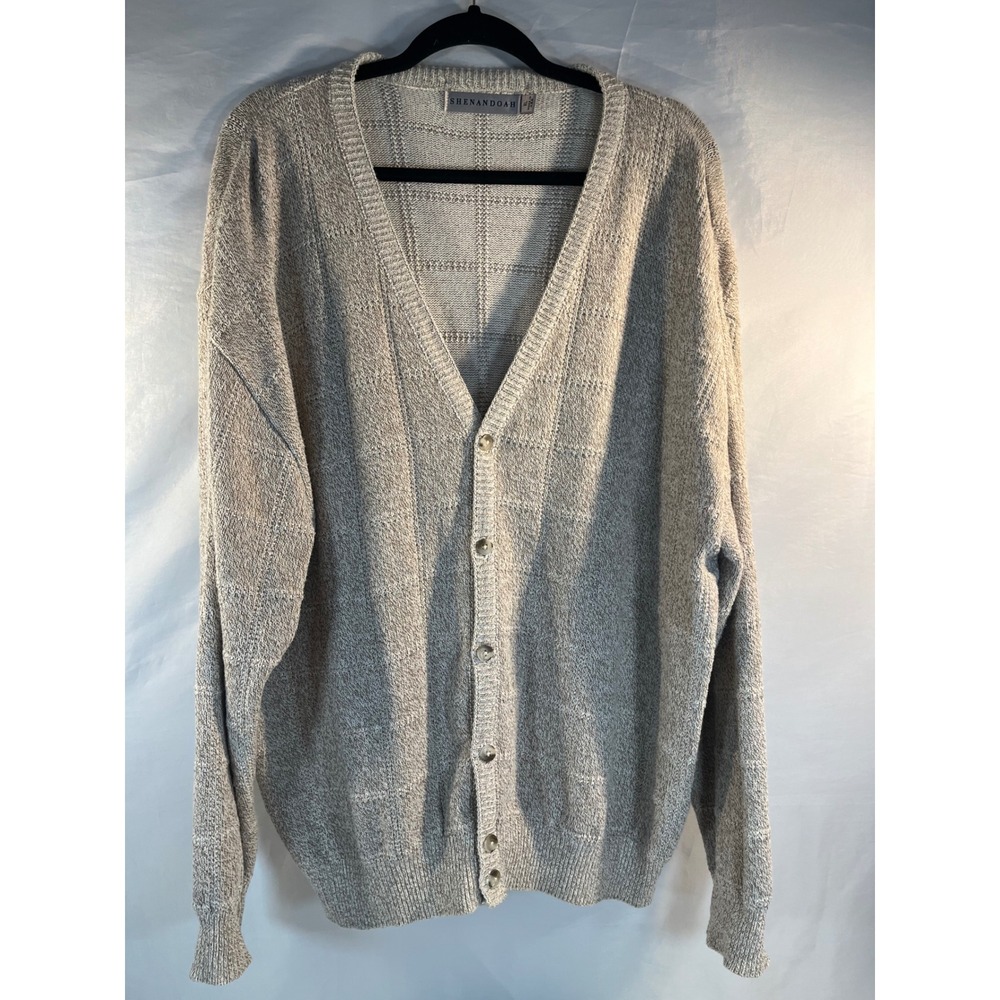 Shenandoah Mens XL Cardigan Sweater Button Front Tan Knit Made in USA Vintage